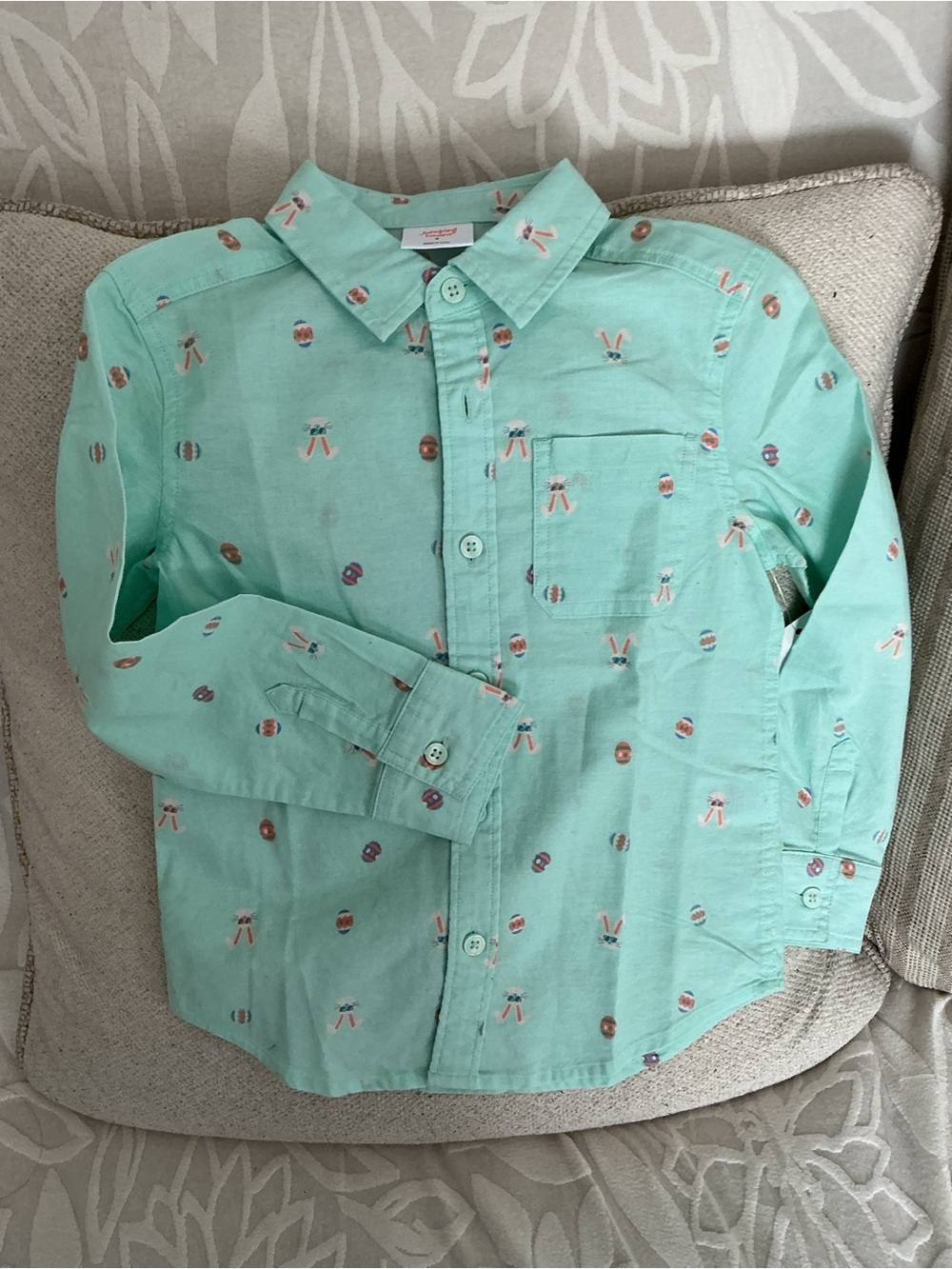 jumping beans Mint Green Button-Down Shirt with Bunny & Egg Print